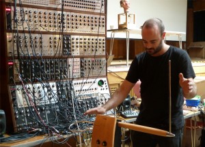 David plays my theremin as a CV controller for his modular synth (photo Roo Reynolds)
